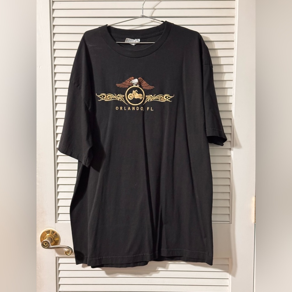 Alstyle Black T-Shirt with Gold Graphic Orlando Florida Moto
